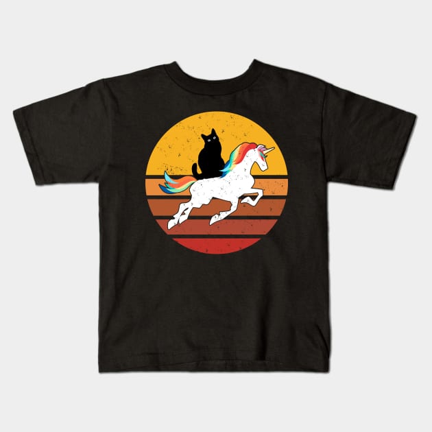Black cat riding unicorn Kids T-Shirt by CozySkull